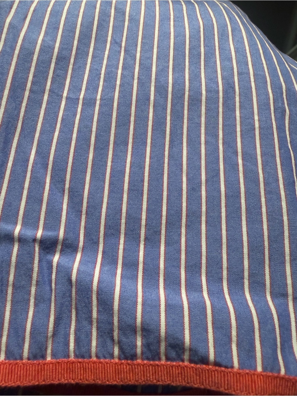 J. Crew Blue and White Pinstripe Circle Skirt with Orange Trim - Size 6 - Picture 7 of 7